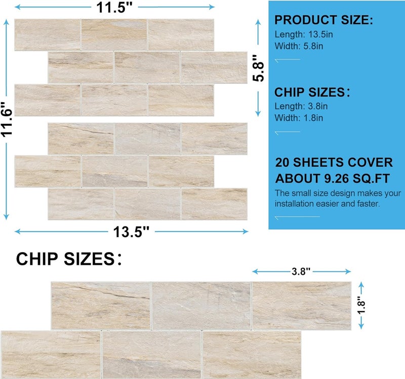 V-MOZZA 20-Sheet Peel and Stick Backsplash, Subway Tile Wall Tiles 13.5" x 5.8" 3D PVC Adhesive Stick on Tile Stick for Kitchen Fireplace (Greek Beige Marble) - Image 5